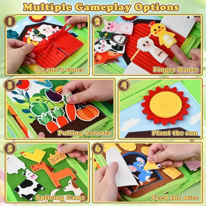 Toddlers Montessori Toys Farm Animal Story Busy Cloth Book Preschool Learning Fine Motor Toys Kids Early Education Felt Book