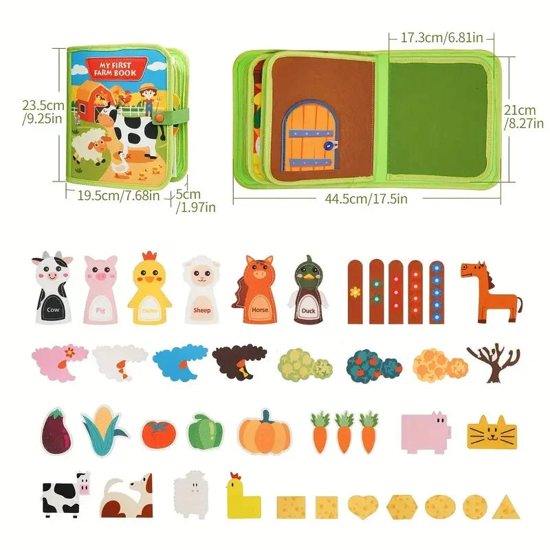 Toddlers Montessori Toys Farm Animal Story Busy Cloth Book Preschool Learning Fine Motor Toys Kids Early Education Felt Book