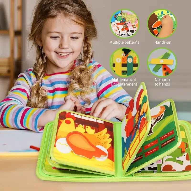 Toddlers Montessori Toys Farm Animal Story Busy Cloth Book Preschool Learning Fine Motor Toys Kids Early Education Felt Book